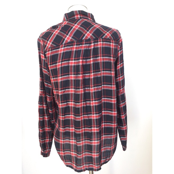 LOFT NWT blue and red plaid button up blouse - Picture 2 of 6